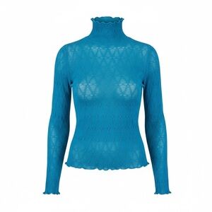 Sheer Teal Mesh Turtleneck Top Y2K Fairy Grunge Stretch Long Sleeve